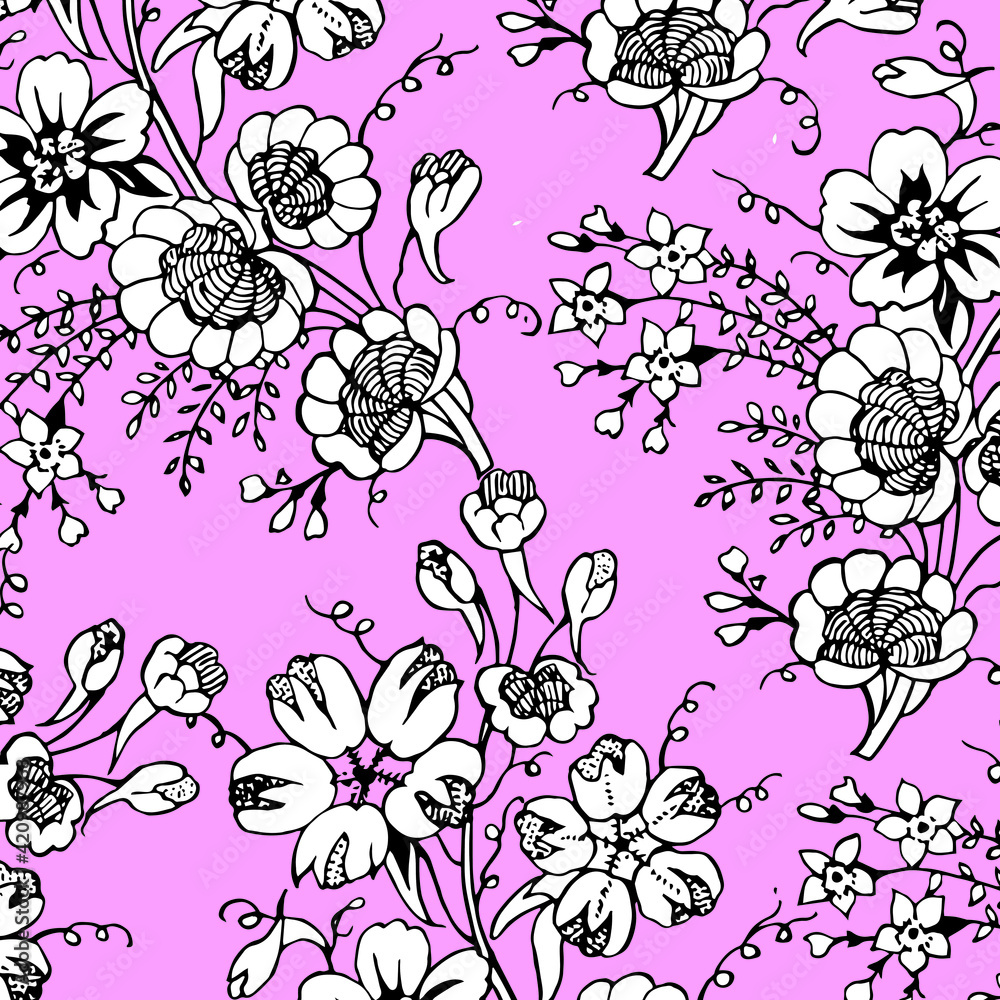 Floral seamless pattern. Hand drawn. For textile, wallpapers, print, wrapping paper. Vector stock illustration.