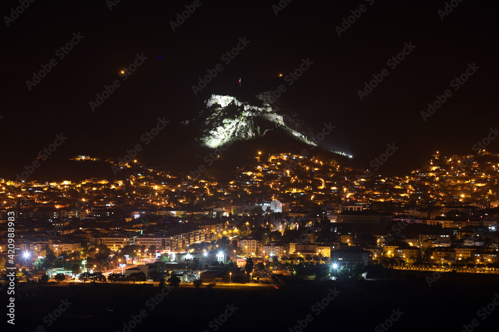 Fototapeta premium Mugla Mentese City Night Skyline Panoramic Photo