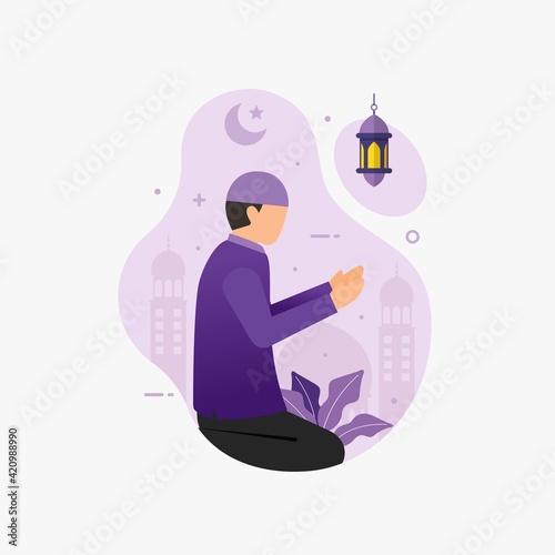 Ramadan kareem with muslim people prays vector illustration