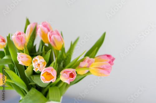 Wallpaper Mural Beautiful spring bouquet of pink tulips close up, flowers in a home interior Torontodigital.ca