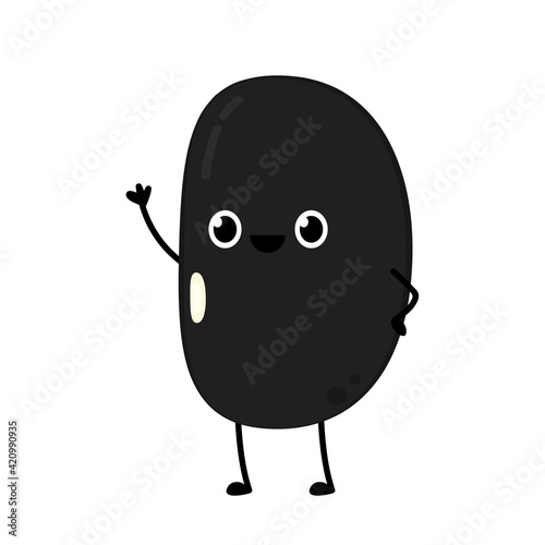 Black turtle bean character design. Black turtle bean on white background.