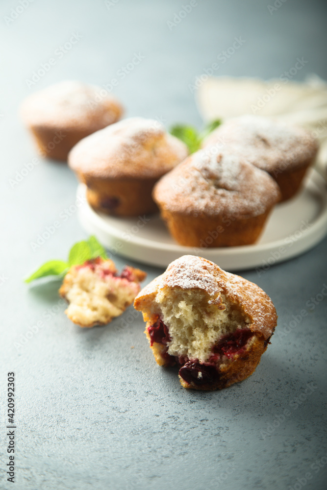 Traditional homemade muffins with berries