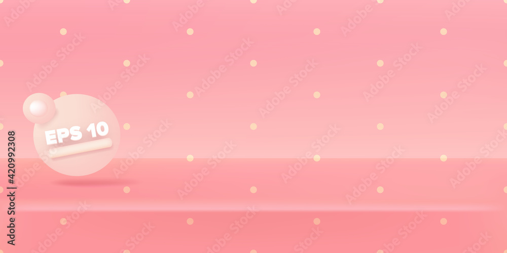 Vector Empty pastel pink color studio table room background, product display with copy space for display of content design. Horizontal Banner for advertising products on website. Pink abstract podium