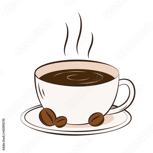 Americano coffee vector. Coffee cup and Coffee beans on white background.