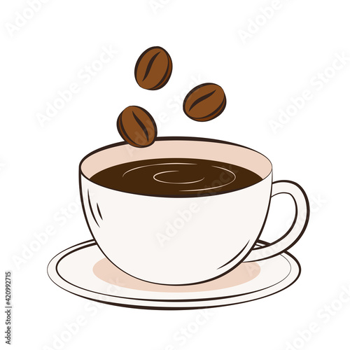 Americano coffee vector. Coffee cup and Coffee beans on white background.