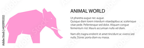Pink elephant banner, animal world concept, vector illustration
