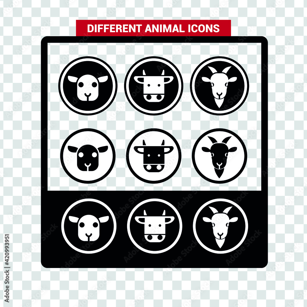 Vector image. Icons of different farm animals. Vector image. Icons of different farm animals.