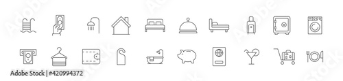 Vector set of room service thin line icons.