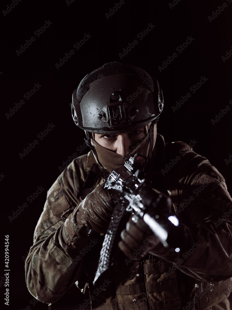 soldier with full combat gear in night mission