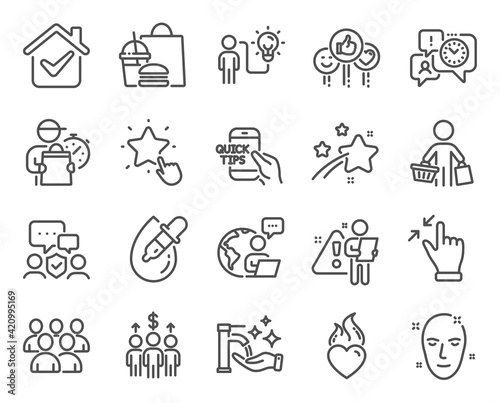 People icons set. Included icon as Touchscreen gesture, Buyer, Health skin signs. Vector