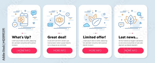 Set of Healthcare icons, such as Medical phone, Eye protection, Organic product symbols. Vector
