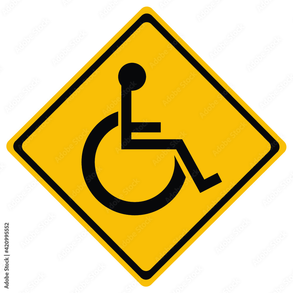 Disabled person warning raod sign on white Disabled person warning raod sign on white