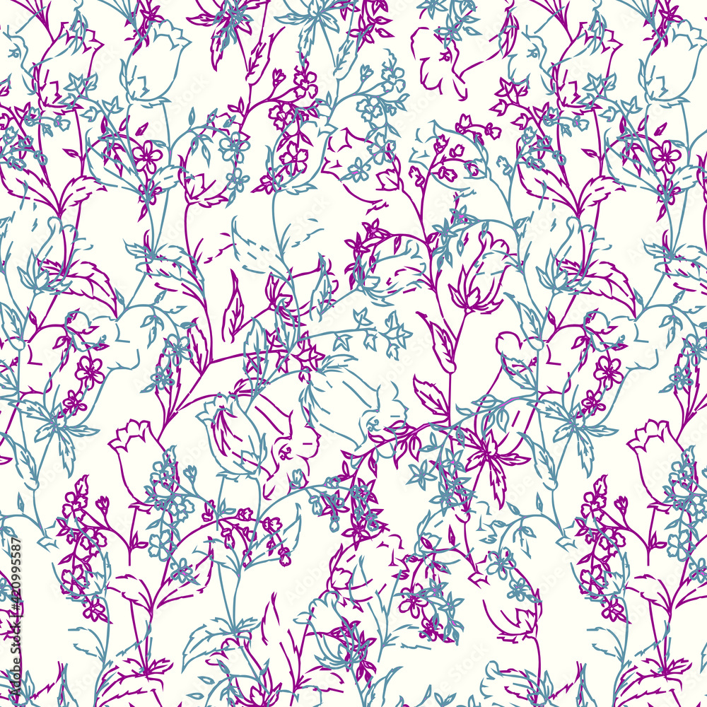 Floral seamless pattern. Hand drawn. For textile, wallpapers, print, wrapping paper. Vector stock illustration. Floral seamless pattern. Hand drawn. For textile, wallpapers, print, wrapping paper. Vector stock illustration.