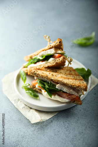 Chicken sandwich with tomato and cheese
