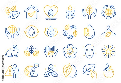 Organic cosmetics line icons. No alcohol, synthetic fragrance, fair trade. Vector