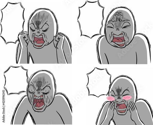 Angry emotional white character manga style