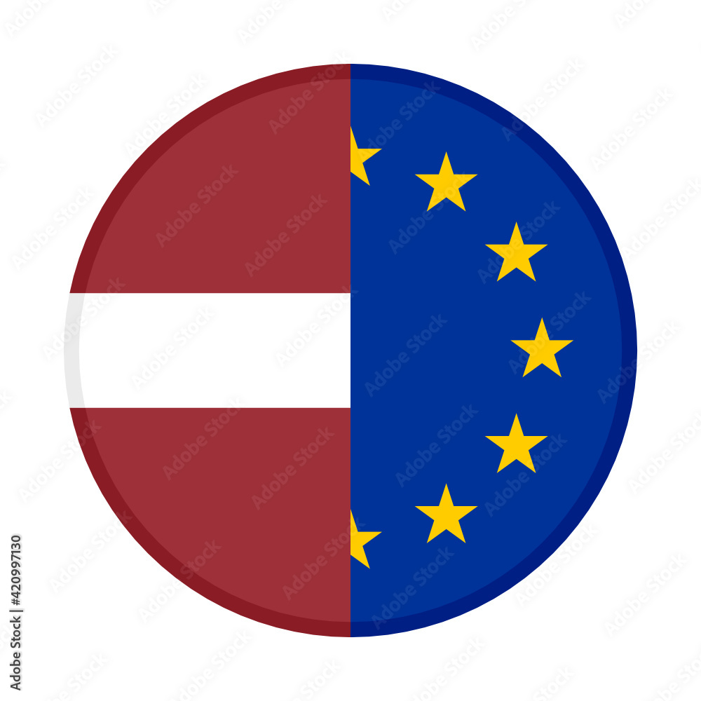 round icon with latvia and european union flags. vector illustration isolated on white background