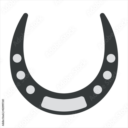 Vector graphics in flat style isolated on white background. Horse horseshoe minimalistic icon symbol of good luck and happiness, guardian from the evil eye illustration hand-drawn.
