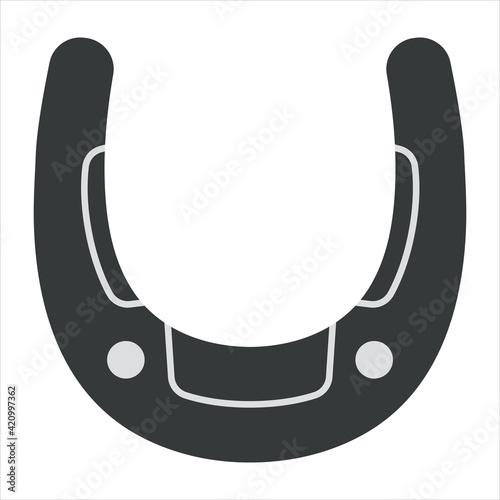 Vector graphics in flat style isolated on white background. Horse horseshoe minimalistic icon symbol of good luck and happiness, guardian from the evil eye illustration hand-drawn.