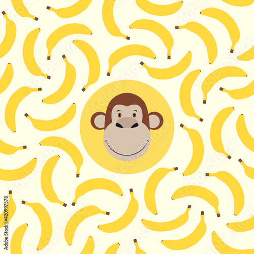 Monkey and bananas. Seamless pattern.