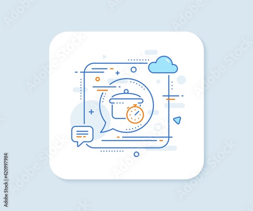Boiling pan line icon. Cooking timer sign. Food preparation. Vector