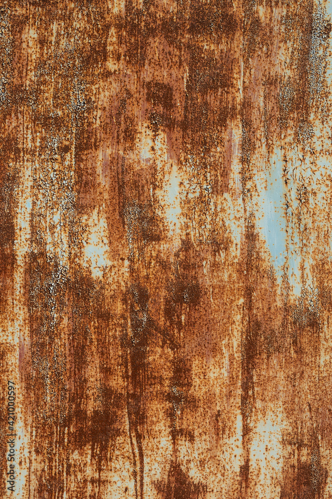 Fototapeta premium Textured grunge background red peeling paint with rust on old metal surface