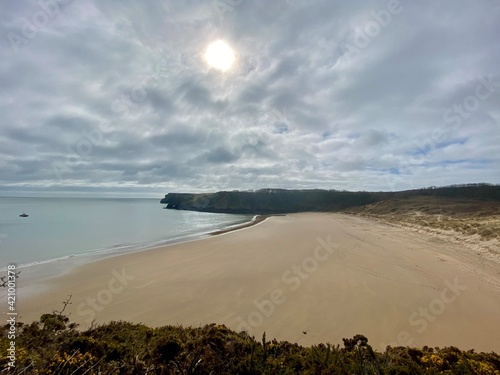 View of Barafundle beach on the Pembrokeshire coast path in wales photo