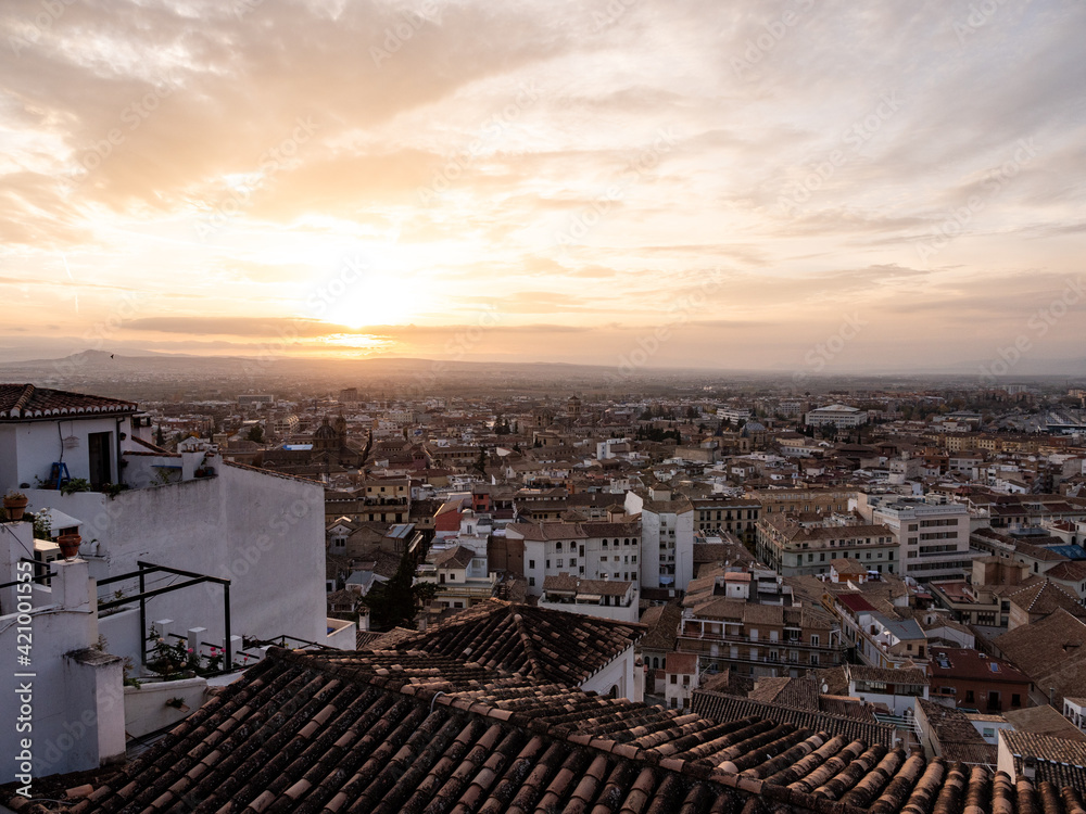 sunset over the city of Granada, Spain