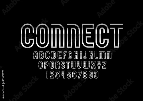 Font from silver line with gap, trendy modern alphabet sans serif, metallic letters and numbers, vector illustrator 10 eps