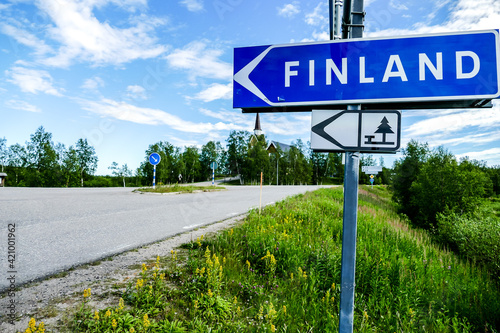Finland Street Sign in Border between Sweden and Finland , taken in finland europe , taken in nordkapp, europe