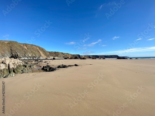 View of Marloes Sands Beach on the Pembrokeshire coast path in Wales