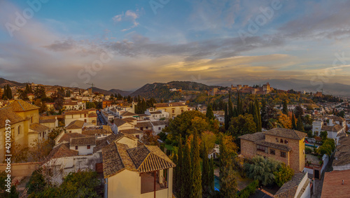 panorama sunset at Alhambra, Granada, Spain