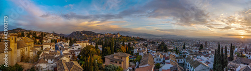 panorama sunset at Alhambra, Granada, Spain