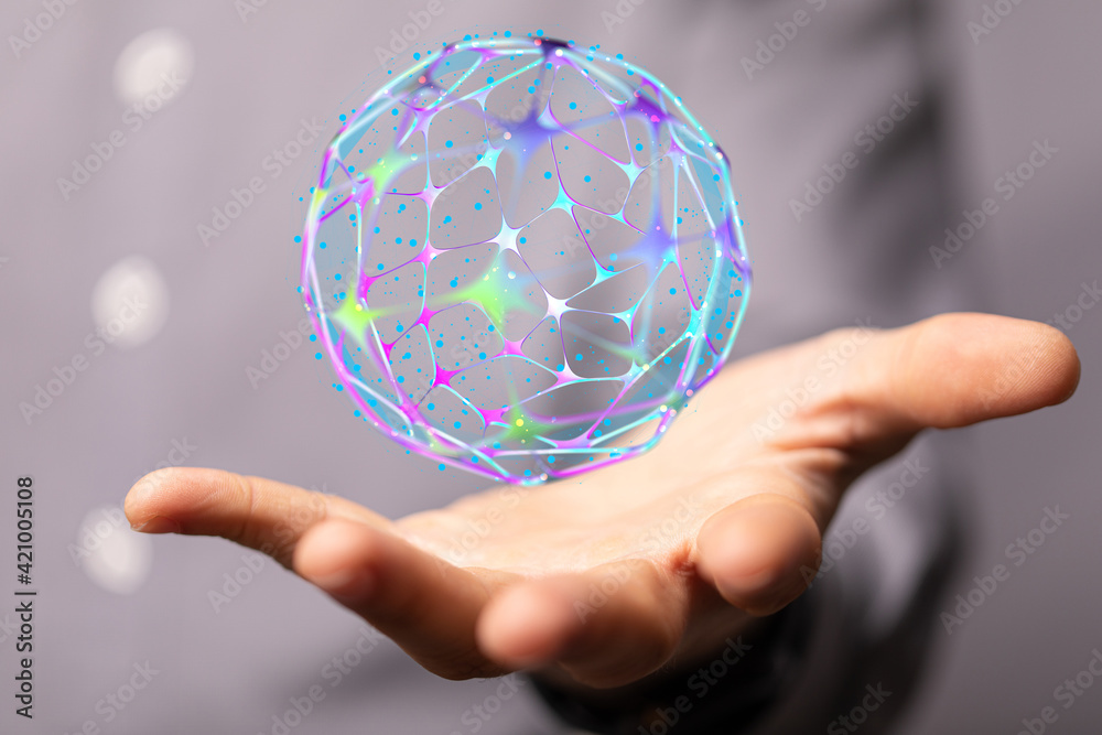 Businessman using data network with his fingers. Businessman using data network with his fingers.