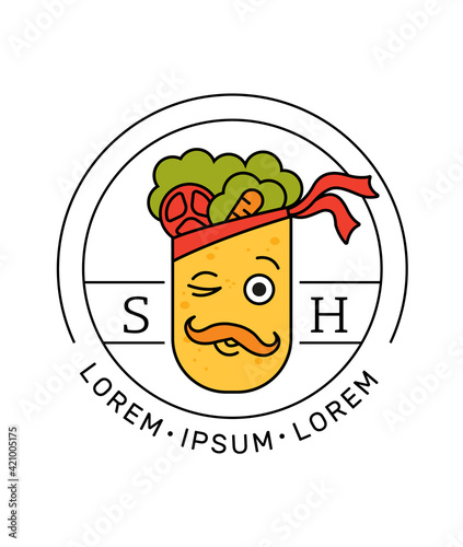 Logo with cartoon food as mascot for restaurant