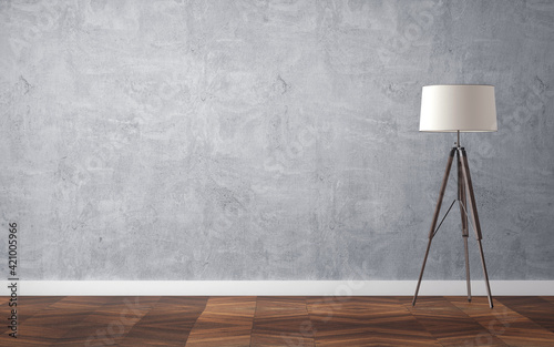Fototapeta Naklejka Na Ścianę i Meble -  Empty interior with floor lamp and wooden parquet floor. 3d rendering