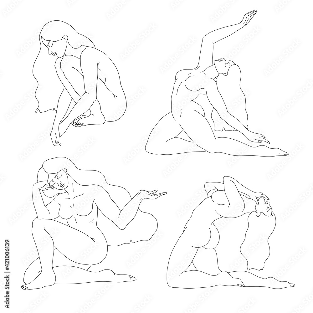 Set of woman bodies. Vector line illustration of a females. EPS women for creating fashion prints, postcard, wedding invitations, banners, arrangement illustrations, books, covers.
