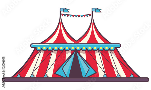 Traditional circus tent. Carnaval construction in linear color style.