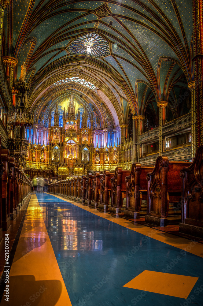 Montreal Notre-Dame Basilica in Montreal Quebec Canada. Notre-Dame Basilica (French: Basilique Notre-Dame de Montreal).