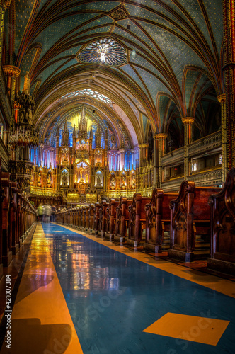 Montreal Notre-Dame Basilica in Montreal Quebec Canada. Notre-Dame Basilica (French: Basilique Notre-Dame de Montreal).