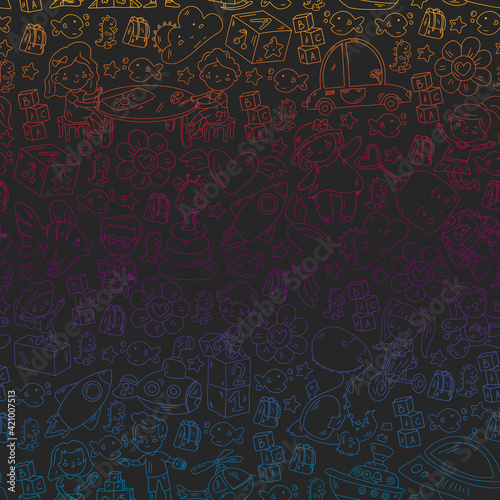 Poster with cute doodle drawing of happy kids and precepts to celebrate Children's Day. Kindergarten children.
