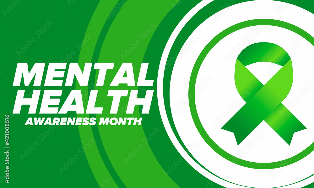 Mental Health Awareness Month in May. Annual campaign in United States. Raising awareness of mental health. Control and protection. Prevention campaign. Medical health care design. Vector illustration Mental Health Awareness Month in May. Annual campaign in United States. Raising awareness of mental health. Control and protection. Prevention campaign. Medical health care design. Vector illustration