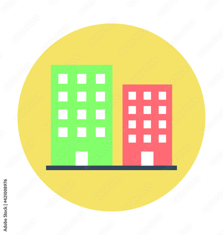 Buildings Colored Vector Icon 