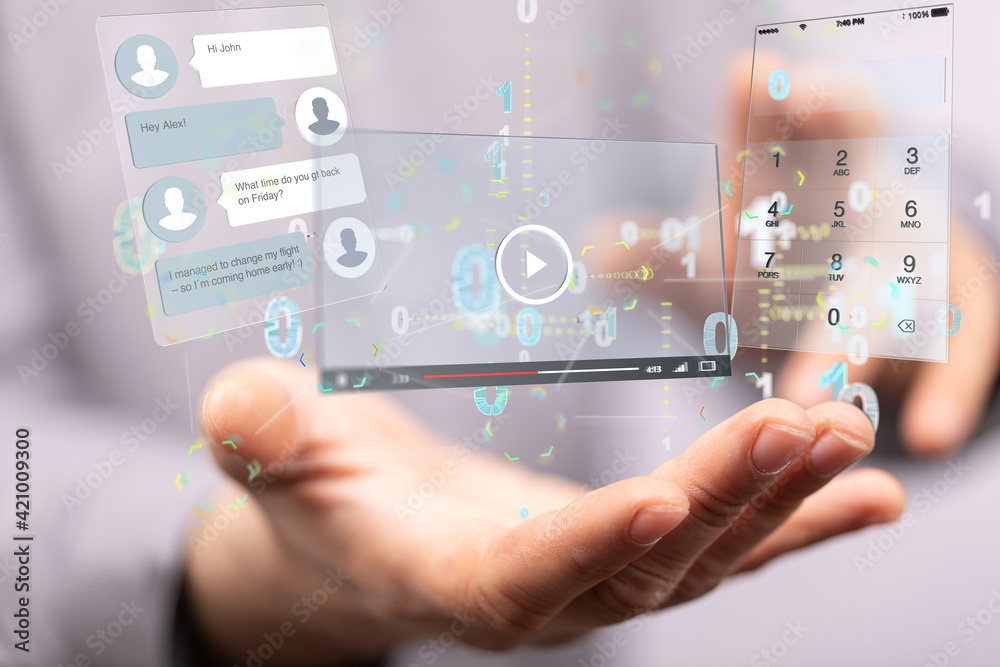 Interface web application in hand 3d Interface web application in hand 3d