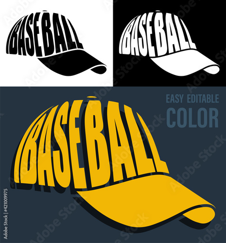 sport baseball cap in simple style with decorative inscription BASEBALL. Print for sport clothes. Vector