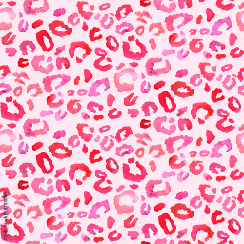 Seamless leopard pattern watercolor drawn