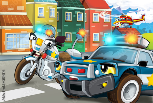 cartoon scene with cars vehicles on street with fireman © honeyflavour