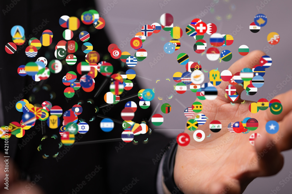 World map with all states and their flags,3d render. World map with all states and their flags,3d render.