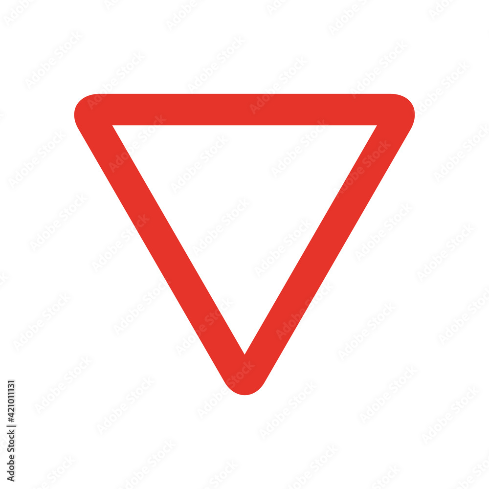 Triangular traffic signal in white and red, isolated on white background. Mandatory Give way. Triangular traffic signal in white and red, isolated on white background. Mandatory Give way.