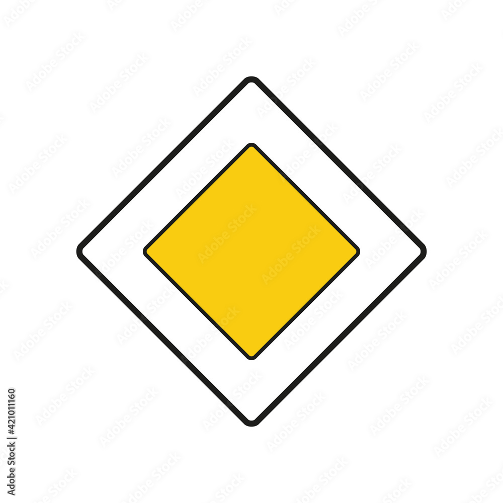 Rhomboid traffic signal in white and yellow, isolated on white background. Priority road Rhomboid traffic signal in white and yellow, isolated on white background. Priority road